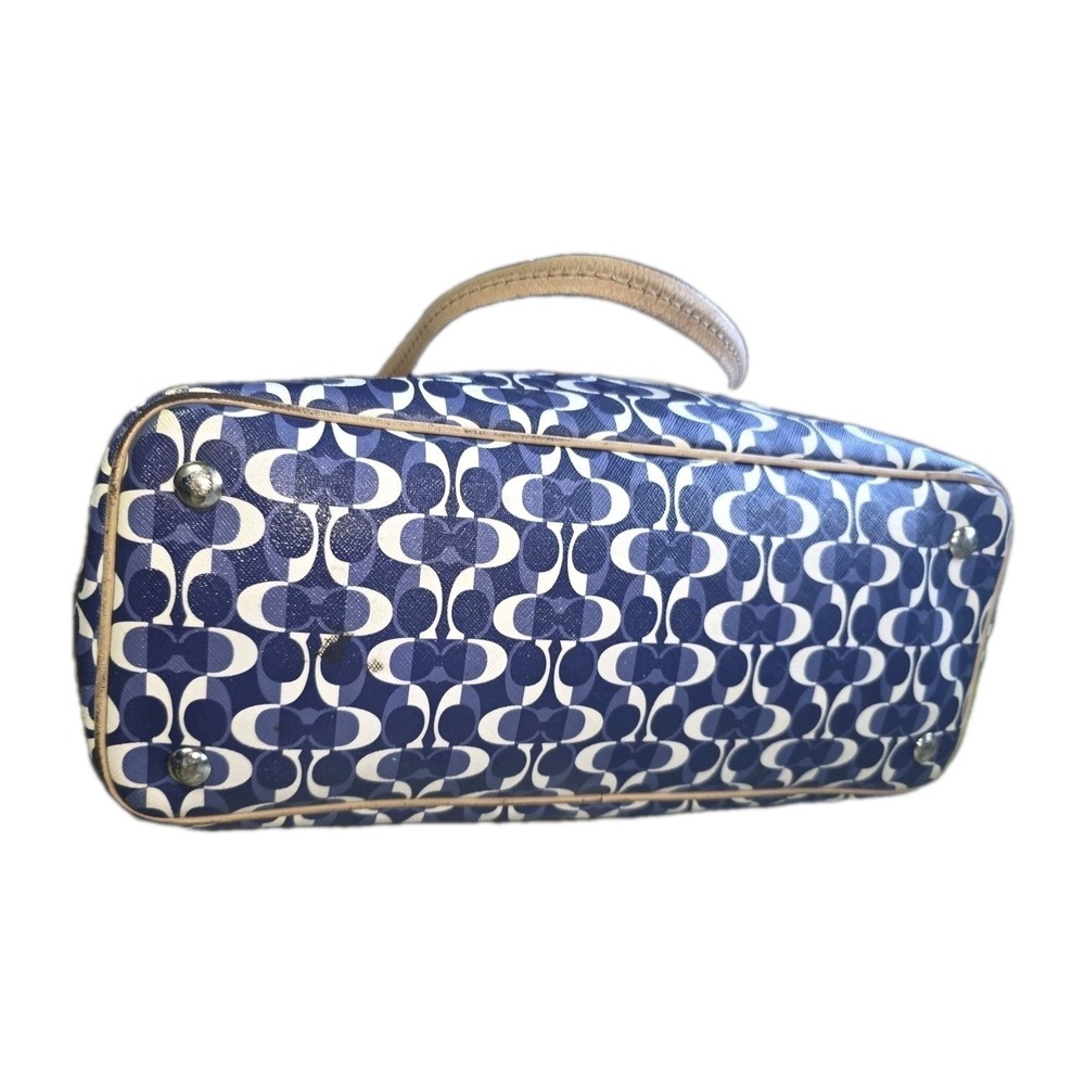 Coach Blue White Geometric Signature C Coated Canvas Tote Bag F25457 - Picture 3 of 10